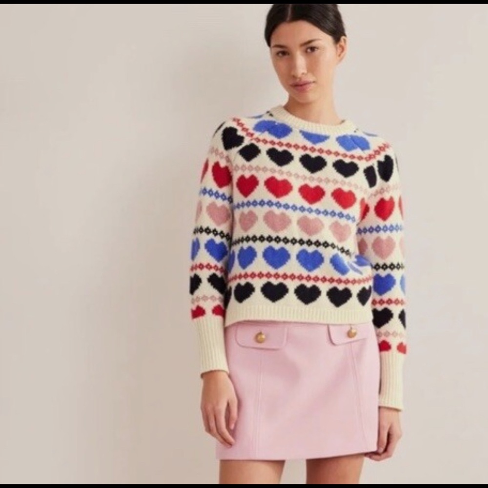Boden ivory heart fair isle jumper